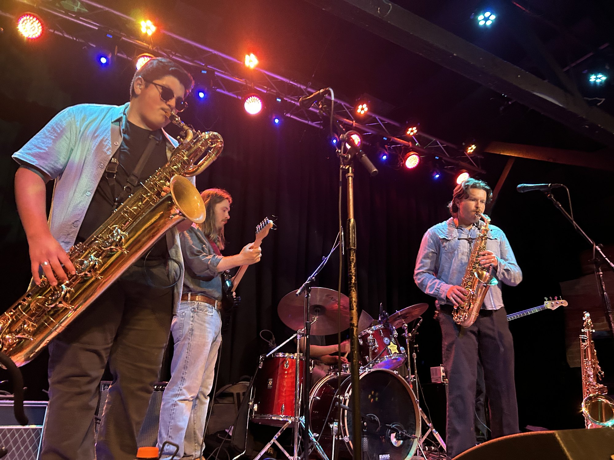 Matterform performing live at SOHO with saxophones, guitar, drums, and bass