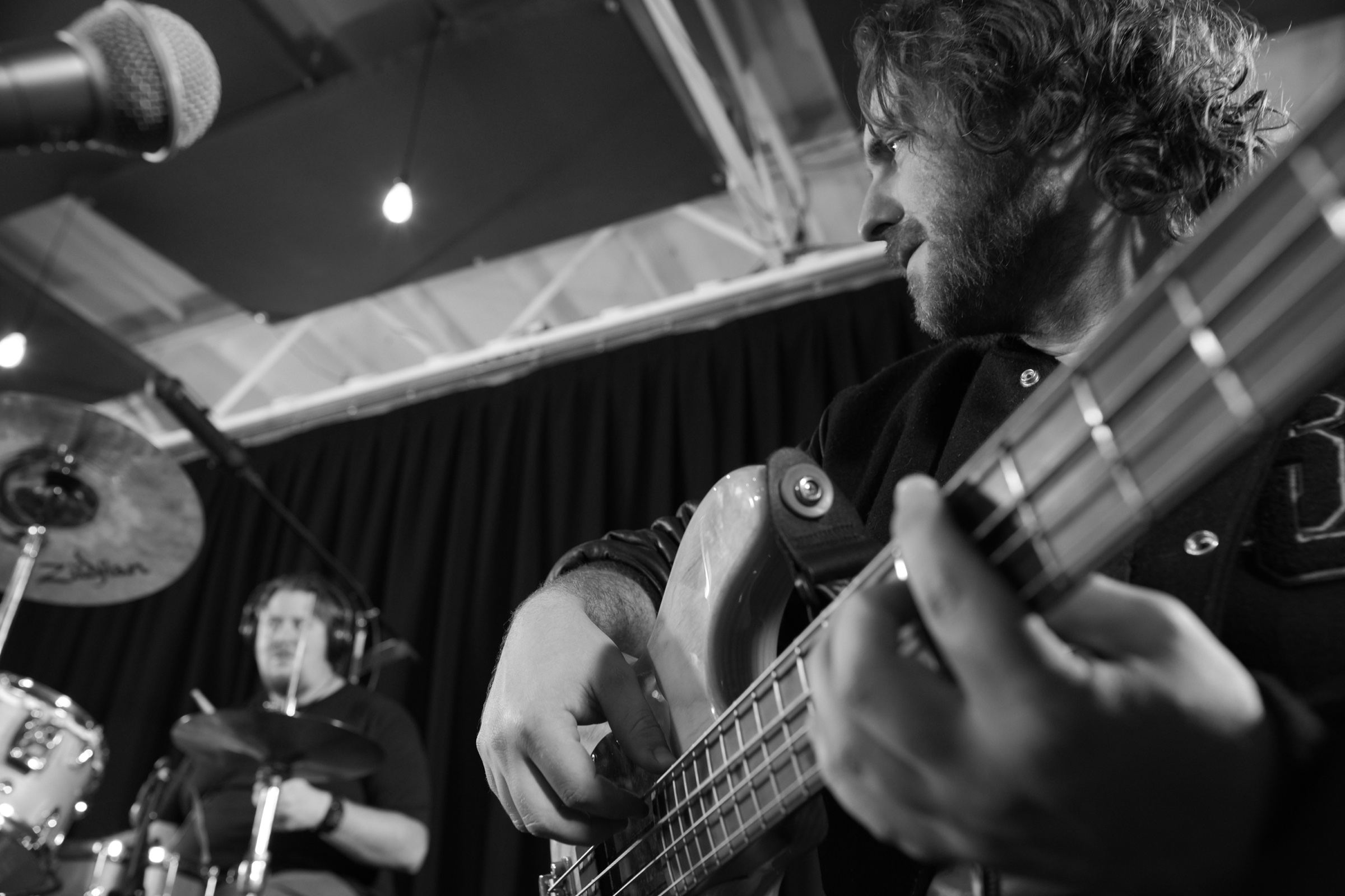 Stephen Coler and Kentucky Clawson working together during a Lost Beat 6 recording session